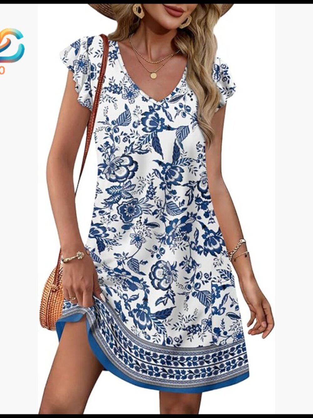 Knee-Length Swing Dress with Ruffle Sleeves and Pockets, Loose Fit